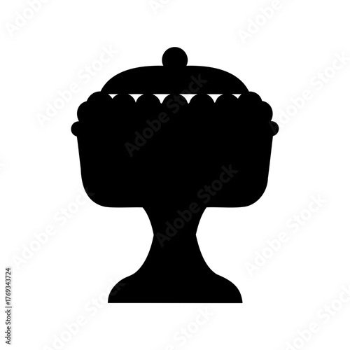 Silhouette of a footed candy dish with a lid on a white background