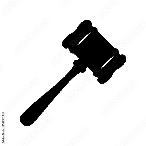 Black Silhouette of a Gavel Symbolizing Law, Justice, and Authority on White