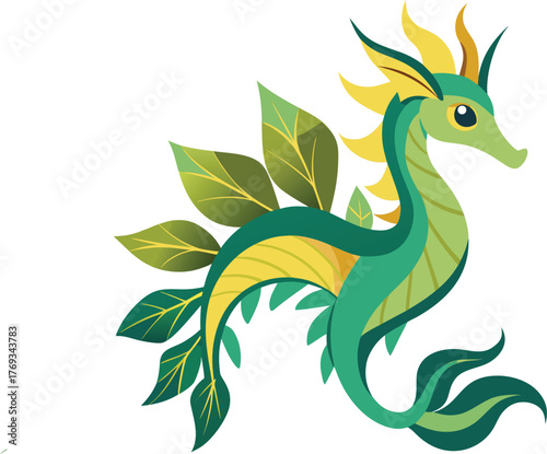 Whimsical Sea Dragon – Leafy Appendages and Mythical Marine Creature Vector Illustration"