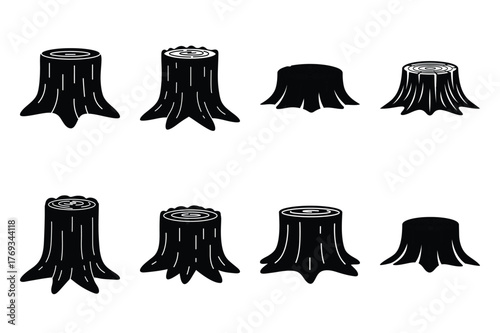 tree stump silhouette vector illustration icon set