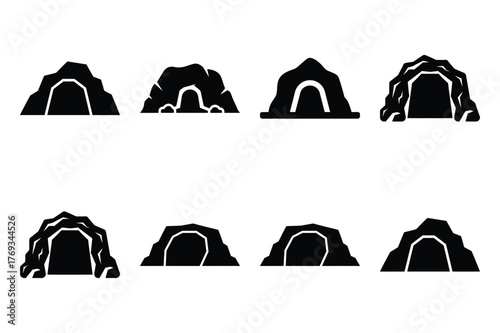 cave silhouette vector illustration icon set