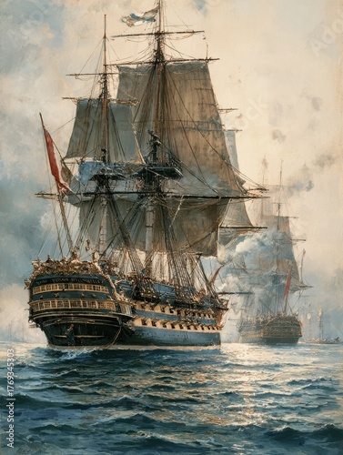 Admiral Nelson's HMS Victory: Iconic Flagship at Trafalgar, Depicting Naval Power and British Military Might