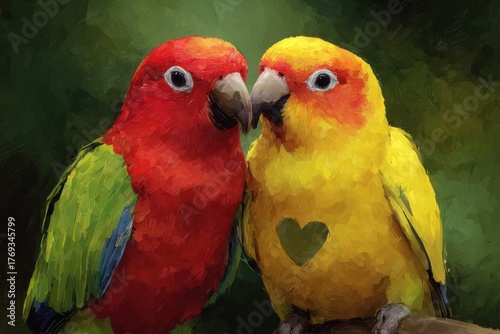 Adorable Tropical Parrots Amidst Heartfelt Vibes for a Loving Valentine's Day Celebration