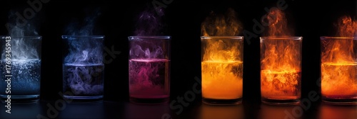 Abstract Analysis of Exothermic and Endothermic Reactions: Immersed Chemical Changes on Black Background