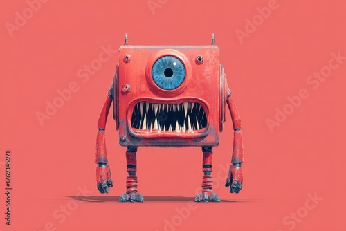 Abstract Representation of an Annoying Internal Voice â€“ Visceral Creature with Big Eye, Sharp Teeth, and Distorted Limbs Emphasizing Stress and Frustration