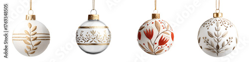 Elegant Christmas Ornaments Set - White and Gold Festive Decorations
