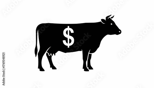 Cash cow concept illustration with a dollar sign on a dairy cow shape figure