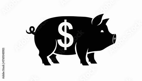 Piggy bank illustration with dollar sign, financial savings and investment concept art