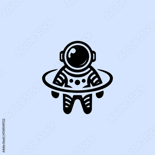 Minimalist vector illustration of an astronaut in a spacesuit with a planet ring around the body