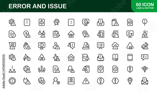 Error and Issue or Technology Problem Symbols – Professional Line Icon Set Featuring Minimal Error And Issue Designs In Pixel-Perfect, Editable Vector Style