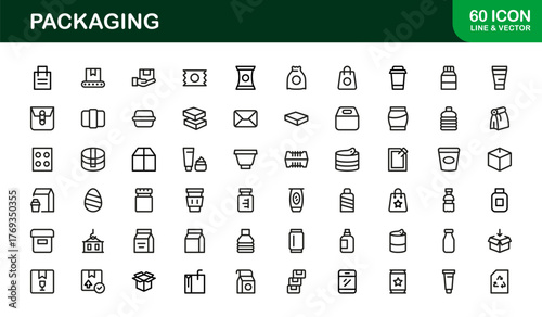 Professional packaging line icon set with minimal, editable vector designs — perfect for creating standout visuals in modern branding and design projects