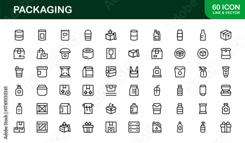 Professional packaging line icon set with minimal, editable vector designs — perfect for creating standout visuals in modern branding and design projects