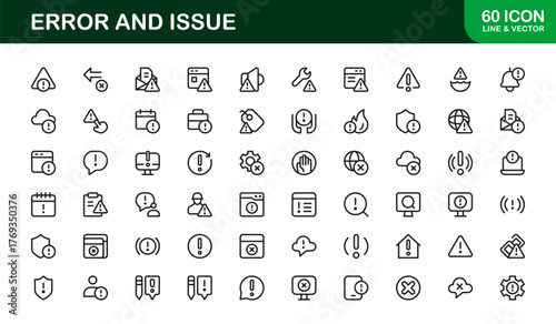 Error and Issue or Technology Problem Symbols – Professional Line Icon Set Featuring Minimal Error And Issue Designs In Pixel-Perfect, Editable Vector Style