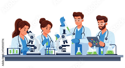 Dedicated scientists conducting experiments and research in modern lab, discovering new medical treatments and innovative solutions for healthcare