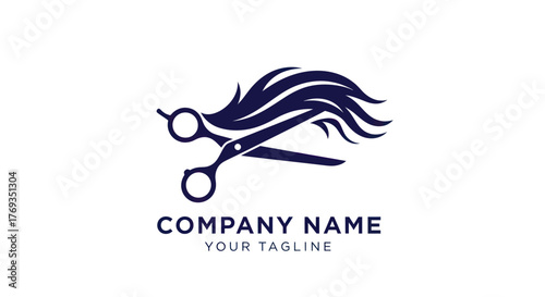 Hair Salon Logo with Scissors and Flowing Hair Design.