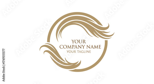 Elegant Circle Logo with Flowing Lines and Company Name, Ideal for Beauty or Wellness Brands.