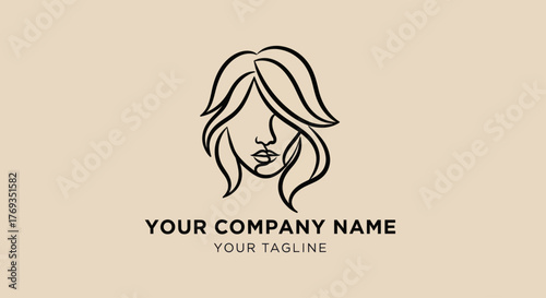 Elegant line art logo of a womans face with flowing hair.