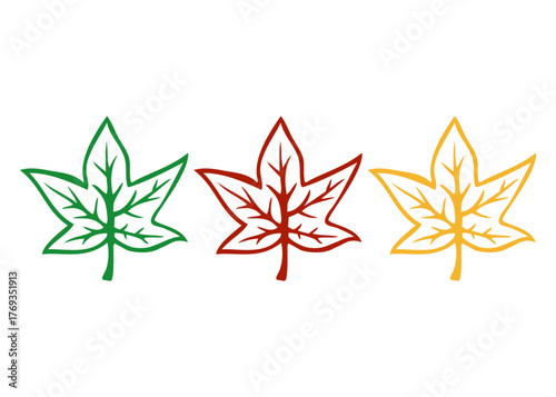 Grupo de hojas de arce de colores según las estaciones del año 