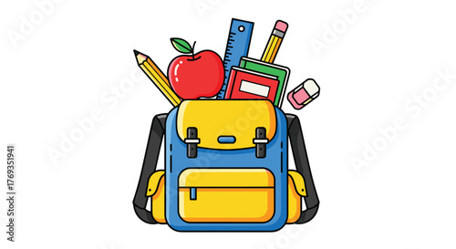 Vibrant school backpack overflowing with supplies ready for a new semester of learning and educational adventures, appealing to students and teachers