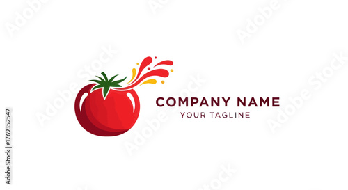 Vibrant Tomato Logo Design with Splash Effect for Food Company Branding.