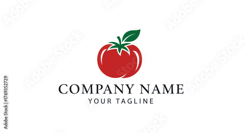 Vibrant Red Tomato Logo with Green Leaf Design.