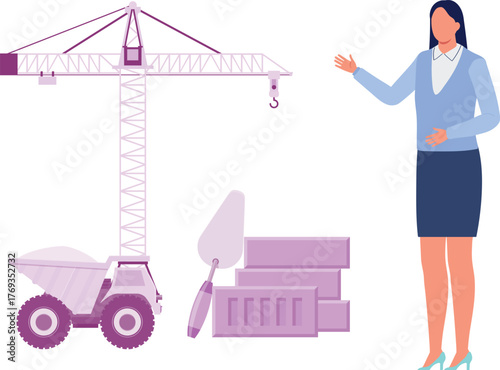 The girl is pointing construction material.
