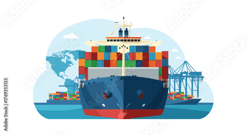 Vibrant container ship sailing the ocean for global trade and cargo transport, a symbol of international commerce and efficient logistics networks