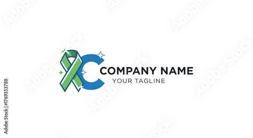 Green and Blue Ribbon with Letter C Logo Design.