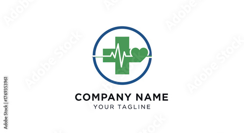 Medical Cross with Heartbeat and Muscle Arm Logo Design for Healthcare.