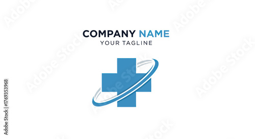 Medical cross logo with company name and tagline for healthcare services.