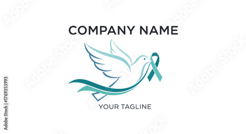 Dove Carrying Teal Ribbon Symbolizing Hope and Awareness.
