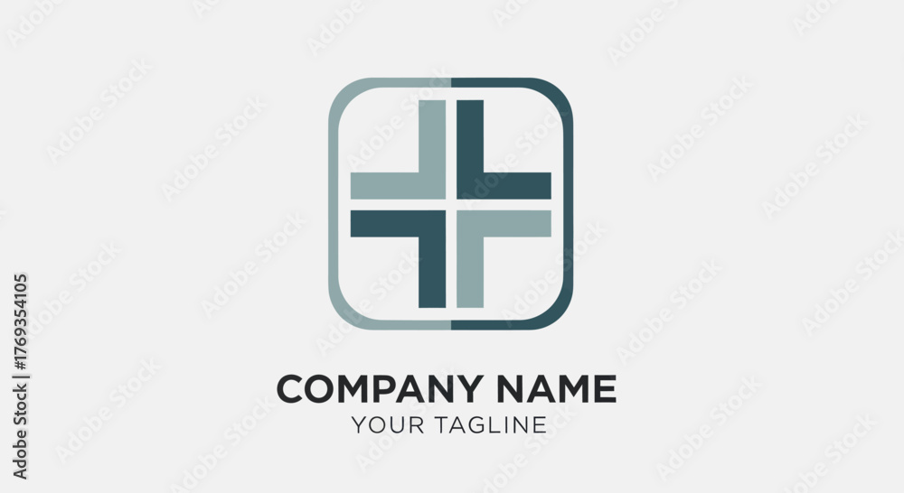 Fototapeta premium Abstract geometric logo design with cross shape and rounded corners.