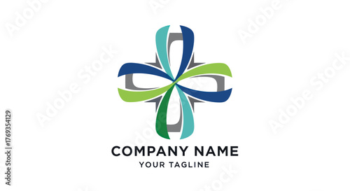 Abstract medical cross logo design with green and blue colors for healthcare.
