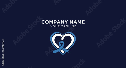 Blue Ribbon Heart Logo Design for Prostate Cancer Awareness.