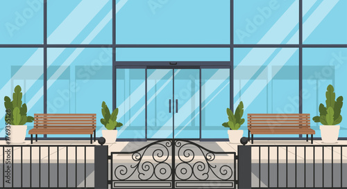 Welcome guests with this inviting entrance to a modern office building or upscale apartment complex in a clean, minimalist style