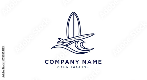 Surfboard and wave logo design for a company.