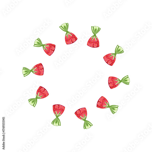 Strawberry candy wreath Element for decorating sweets Vector illustration