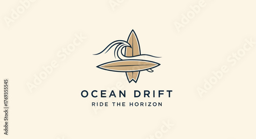 Surfboards and Ocean Wave Logo Design for Ocean Drift Brand.