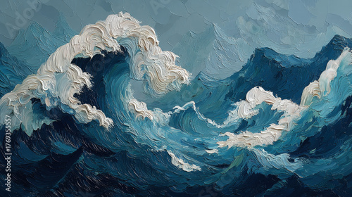 Ocean waves create a vibrant scene of movement and color