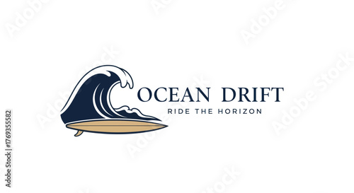 Ocean Drift Surfboard and Wave Logo Design.