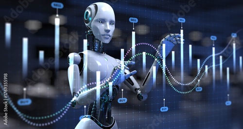 AI-Driven Trading with Predictive Analytics and Financial Indicators. 3d render.