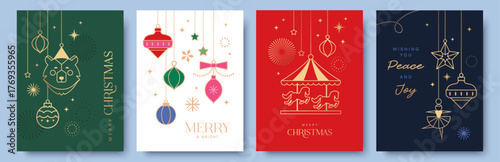Set of luxury Christmas vector illustration with golden Christmas elements. Season's greeting design for banner, poster, cover, greeting card.

