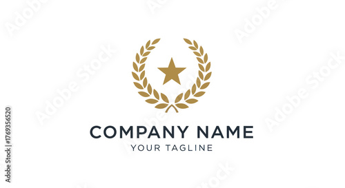 Elegant gold star inside a circular laurel wreath logo design.