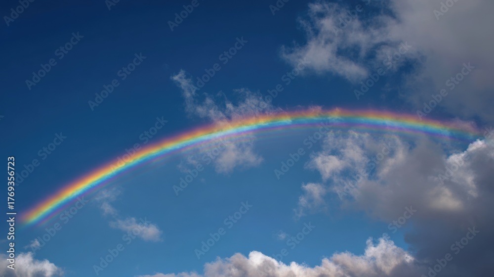 Obraz premium A vibrant rainbow arches across a clear blue sky, a picturesque scene