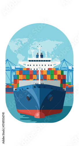 Global trade concept showcasing a cargo ship loaded with containers ready for worldwide delivery and international shipping services