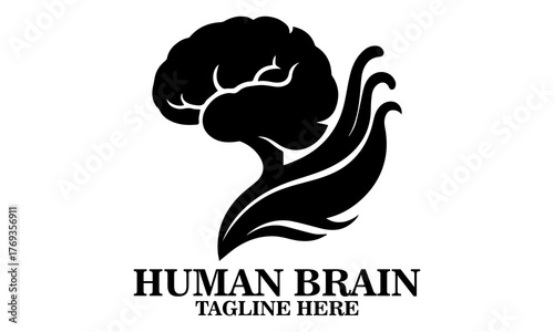silhouette vector of a human brain merging with flowing abstract water waves, deep thinker vector illustration and deep thinker logo