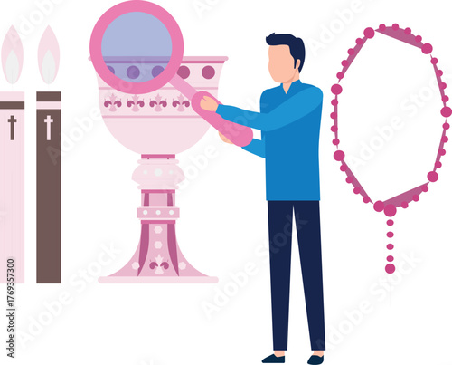 Boy is searching with magnifying glass