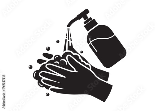Liquid soap and washed hands icon, Liquid soap and washed hands silhouette vector