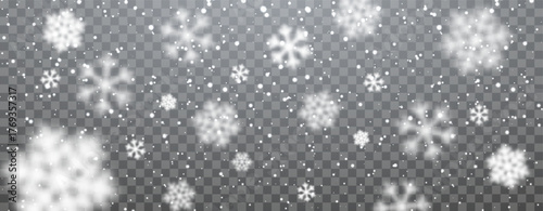Falling Snowflakes Background With Soft White Glow And Transparent Effect, Perfect For Winter, Christmas, And Holiday Designs. Vector Illustration