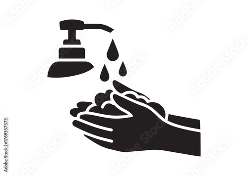 Liquid soap and washed hands icon, Liquid soap and washed hands silhouette vector